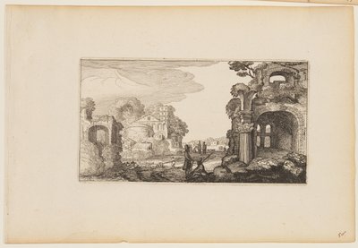 Pad tussen Romeinse ruïnes, uit Twaalf landschappen met figuren door Gillis van Scheyndel