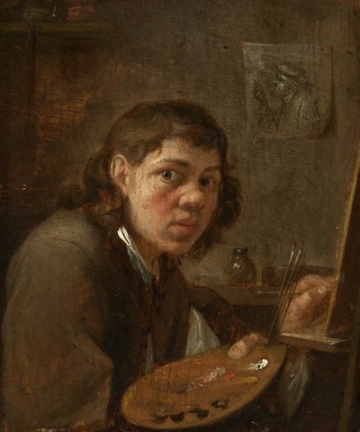 Zelfportret in het atelier door Gillis van Tilborgh the younger