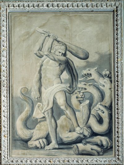 Hercules hakt de zeven hoofden van de Hydra af door Gio Batta Celle