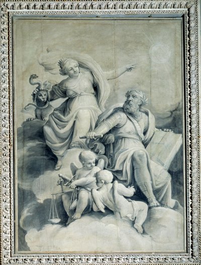 Gerechtigheid beloont Waardigheid en toont het huis van de deugd, allegorie door Gio Batta Celle