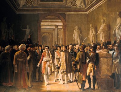 Napoleon ontvangt de afgevaardigden van het leger in het Louvre, 8 december 1804, 1808 door Gioacchino Giuseppe Serangeli