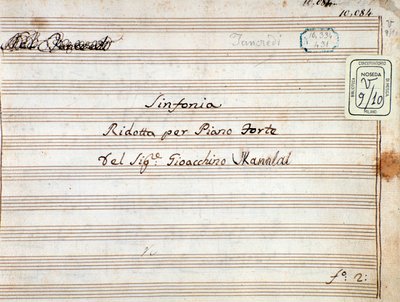 Bladmuziek voor de gereduceerde symfonie voor piano van Tancredi door Gioachino Rossini