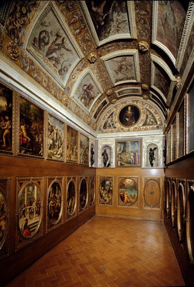 Zicht op het Studiolo van Francesco I de Medici door Giorgio (and workshop) Vasari