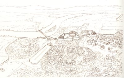 Het oude Rome (archaïsch): uitzicht op de stad Rome in de 6e eeuw voor Christus. door Giorgio Albertini