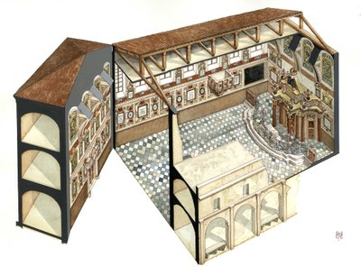 Barokkunst: reconstructie van de architectonische structuur van de synagoge van Casale Monferrato (Casal) bij Alessandria (Alexandrië), Italië. door Giorgio Albertini