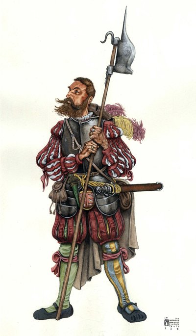 Voorstelling van een Lansquenet (Lanzknecht), een Duitse huurling, in dienst van een heer. 16e eeuw door Giorgio Albertini