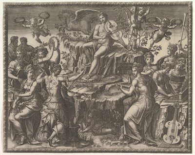 Apollo en de Muzen door Giorgio Ghisi