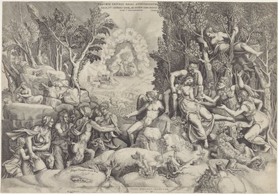Cephalus en de Bosgoden beweenen de dood van Procris door Giorgio Ghisi