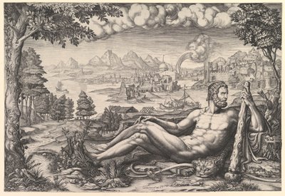 Hercules rustend van zijn werken door Giorgio Ghisi