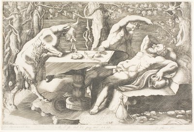 Satyr die Silenus met een Wijnstok Probeert te Wekken door Giorgio Ghisi