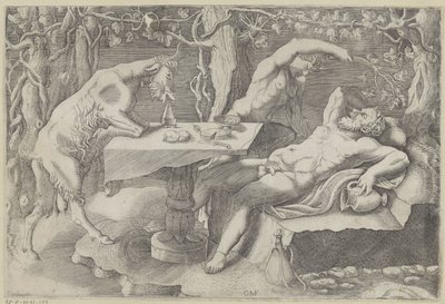 Silenus, een sater en een geit door Giorgio Ghisi