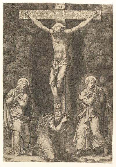 De kruisiging met de Maagd, de Magdalena en Sint-Jan door Giorgio Ghisi