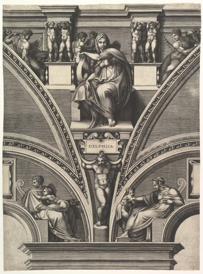 De Delphische Sibylle, uit de serie van Profeten en Sibyllen in de Sixtijnse Kapel, 1570-75 door Giorgio Ghisi