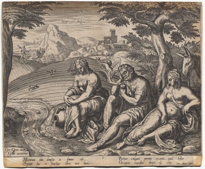 De Gelijkenis van de Zaaier en het Zaad: Het Zaad dat langs de Weg Valt (naar Gerard Van Groeningen, actief Antwerpen 1563-1573) door Giorgio Ghisi