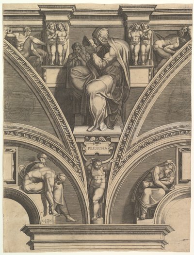 De Perzische Sibylle, uit de serie van Profeten en Sibyllen in de Sixtijnse Kapel door Giorgio Ghisi