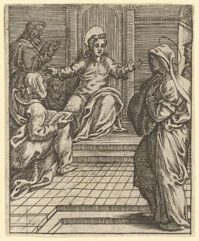 De Maagd van Smarten: Christus in discussie met de dokters, een van de negen omringende compagnons, voor 1575 door Giorgio Ghisi