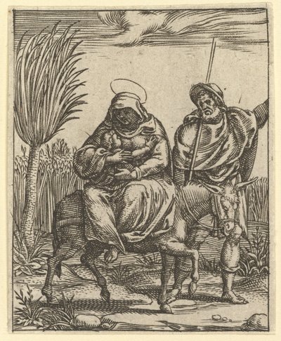 De Maagd van Smarten: De vlucht naar Egypte, een van de negen omliggende compartimenten, ca. 1575 door Giorgio Ghisi
