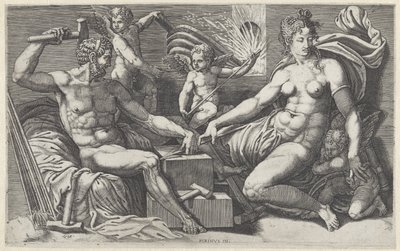 Venus en Vulcanus in de smidse van Vulcanus door Giorgio Ghisi