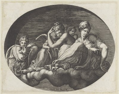 Venus, twee godinnen en twee putti door Giorgio Ghisi