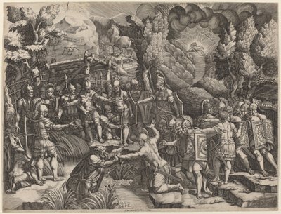 Sinon bedriegt de Trojanen door Giorgio Ghisi after Giovanni Battista Scultori