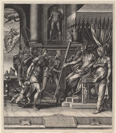 De Laster van Apelles door Giorgio Ghisi after Luca Penni