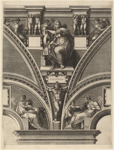 De Delphische Sibylle door Giorgio Ghisi after Michelangelo