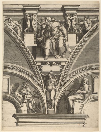 De Profeet Ezechiël door Giorgio Ghisi after Michelangelo