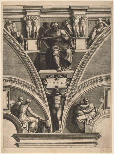 De Profeet Joël door Giorgio Ghisi after Michelangelo