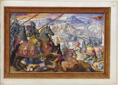 Suleiman en zijn leger verdreven van het Beleg van Wenen door Giorgio Giulio (attr. to) Clovio