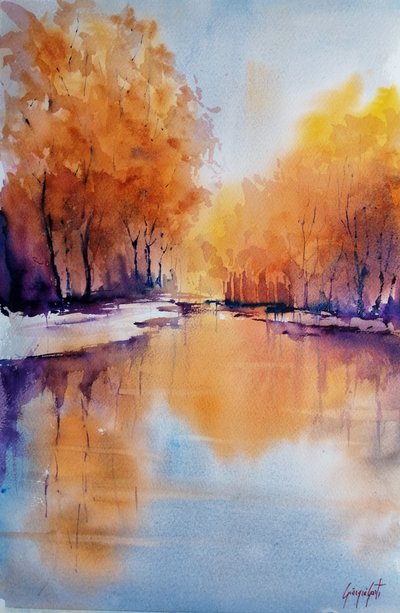 Herfstglans aan de rivier door Giorgio Gosti
