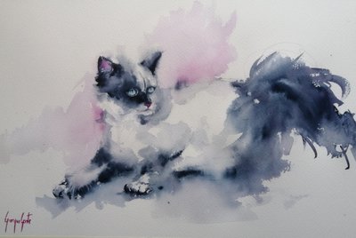 Katten met blauwe ogen in aquarel door Giorgio Gosti