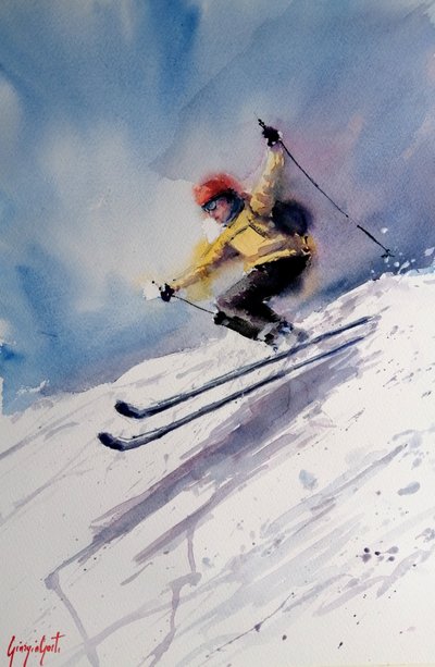 Dynamische ski-actie door Giorgio Gosti