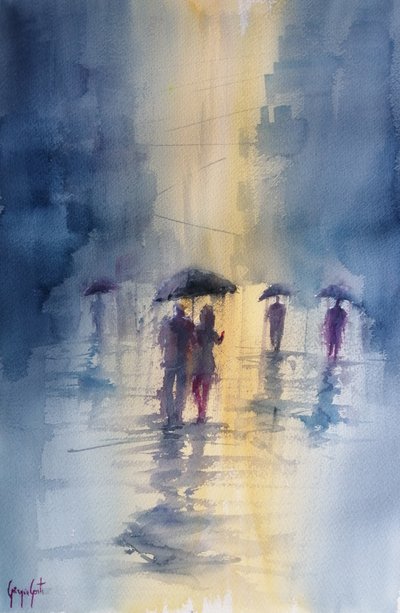 Paraplu’s voor de regenachtige stad door Giorgio Gosti