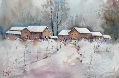 Rustiek winterdorp door Giorgio Gosti