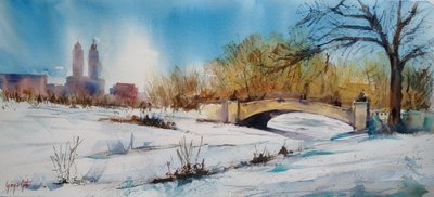 De brug in het besneeuwde stadspark door Giorgio Gosti