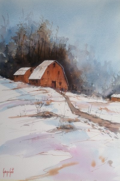 Besneeuwde boerderij door Giorgio Gosti