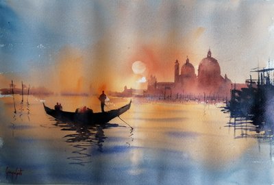 Gondel bij zonsondergang in Venetië door Giorgio Gosti
