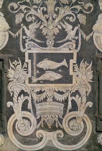 Allegorische figuren en dierenriemtekens, Palazzo dei Cavalieri of Palazzo della Carovana, Piazza dei Cavalieri, Pisa, Toscane, Italië door Giorgio Vasari