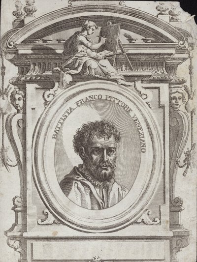 Battista Franco Veneziano, geboren als Giovanni Battista Franco, een Italiaanse kunstenaar. Gravure Giorgio Vasari door Giorgio Vasari