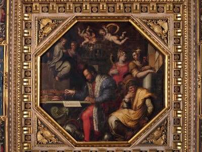 Cosimo bestudeert de inname van Siena door Giorgio Vasari