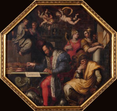 Cosimo bestudeert de inname van Siena, 1563-1565 door Giorgio Vasari