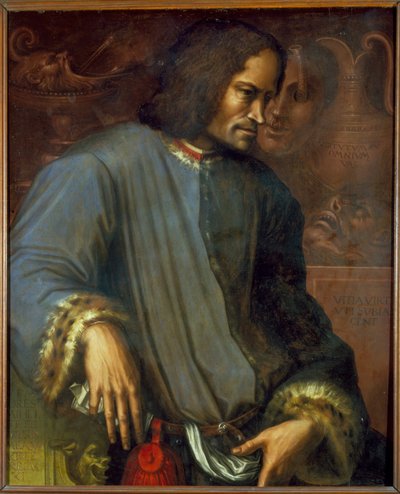 Laurent de Medici (1449 - 1492) (Laurent de Magnifico: Lorenzo il Magnifico). Schilderij door Giorgio Vasari (1511 - 1574). Uffizi Museum. Florence. door Giorgio Vasari
