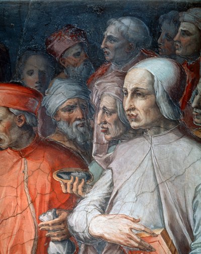 Marsilio Ficino geflankeerd door Paolo del Pozzo Toscanelli, detail door Giorgio Vasari