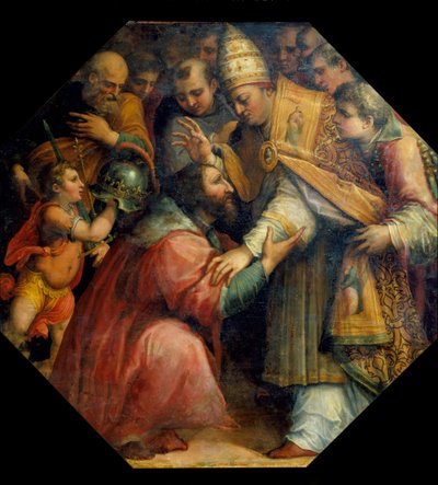 Ontmoeting van Francois I en Leon X in Bologna (Concordaat van Bologna in 1517), ca. 1558-62 door Giorgio Vasari