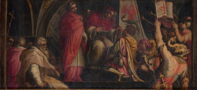 Paus Clemens IV overhandigt zijn insignes aan de kapiteins van de Guelph-partij, 1563-1565 door Giorgio Vasari