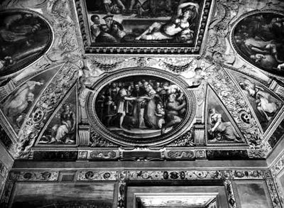 Paus Clemens VII (1478-1534) trouwt met Catherine de Medici (1519-1589) met Hendrik II van Frankrijk (1519-59), uit de Sala di Clemente VII door Giorgio Vasari