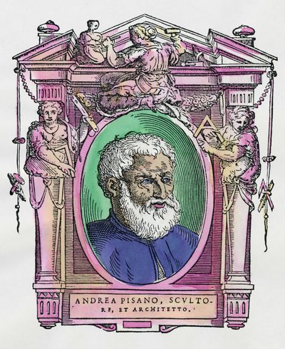 Portret van Andrea Pisano (1290-1349) Italiaanse beeldhouwer en architect. Gravure uit 