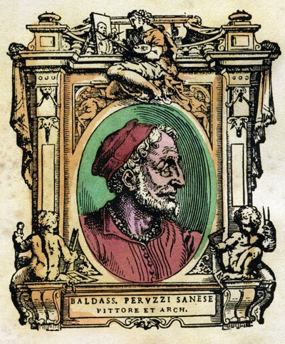 Portret van Baldassarre Peruzzi (1481-1536) Sienese architect en schilder Gravure uit "De Levens" door Giorgio Vasari (1511-1574) 1568 ©Fototeca Gilardi/Leemage door Giorgio Vasari