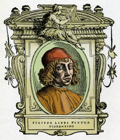 Portret van Filippo Lippi (1406-1469) Florentijnse schilder. Houtsnede uit "Het leven van schilders" door Giorgio Vasari. door Giorgio Vasari