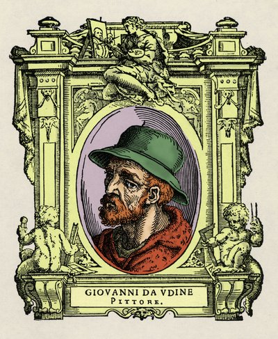 Portret van Giovanni da Udine (Giovanni Nanni). Italiaanse schilder en architect. Gravure uit 